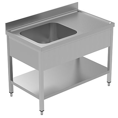 PLUS – Static Preparation 1200 mm Sink Unit with 1 Bowl and with Shelf – Right drain