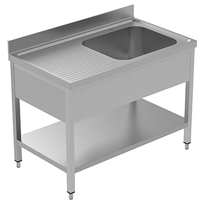 PLUS – Static Preparation 1200 mm Sink Unit with 1 Bowl and with Shelf – Left drain