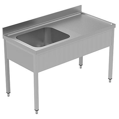 PLUS – Static Preparation 1400 mm Sink Unit with 1 Bowl and with Shelf – Right drain