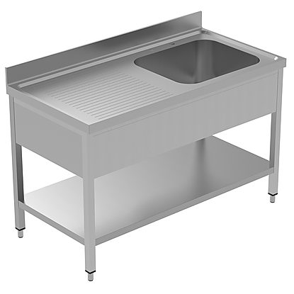 PLUS – Static Preparation 1400 mm Sink Unit with 1 Bowl and with Shelf – Left drain