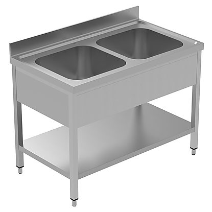 PLUS – Static Preparation 1200 mm Sink Unit with 2 Bowls and with Shelf