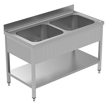 PLUS – Static Preparation 1400 mm Sink Unit with 2 Bowls and with Shelf