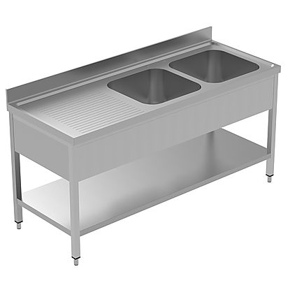 PLUS – Static Preparation 1800 mm Sink Unit with 2 Bowls and with Shelf – Left Drain