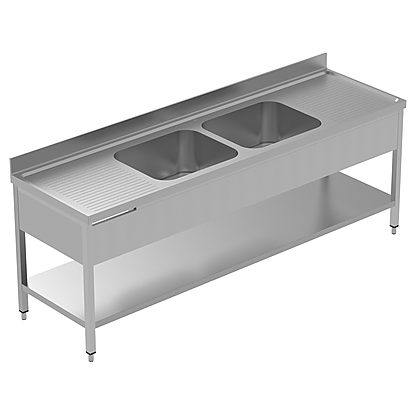 PLUS – Static Preparation 2400 mm Sink Unit with 2 Bowls + Drainers + Shelf