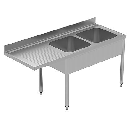 PLUS – Static Preparation 1800 mm Sink Unit for Dishwasher with 2 Bowls – Left Drain