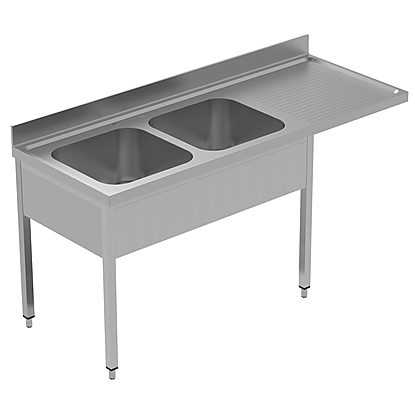 PLUS – Static Preparation 1800 mm Sink Unit for Dishwasher with 2 Bowls – Right Drain