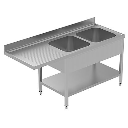 PLUS – Static Preparation 1800 mm Sink Unit with 2 Bowls with Shelf – Left Drain
