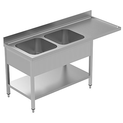 PLUS – Static Preparation 1800 mm Sink Unit with 2 Bowls with Shelf – Right Drain