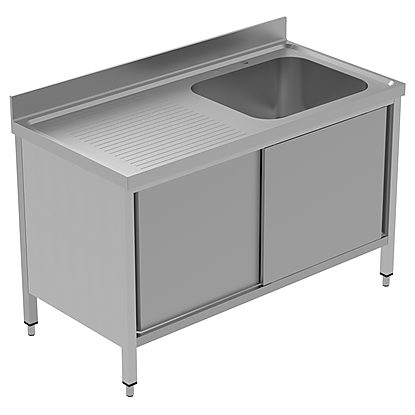PLUS – Static Preparation 1400 mm Sink Cupboard with 1 Bowl – Left Drainer