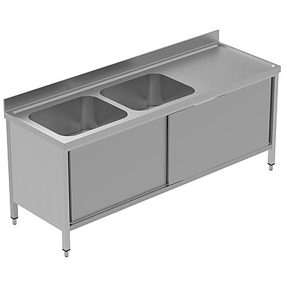 PLUS – Static Preparation 2100 mm Sink Cupboard with 2 Bowls – Right Drainer