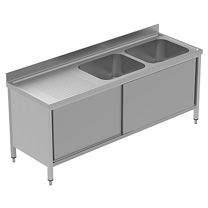 PLUS – Static Preparation 2100 mm Sink Cupboard with 2 Bowls – Left Drainer