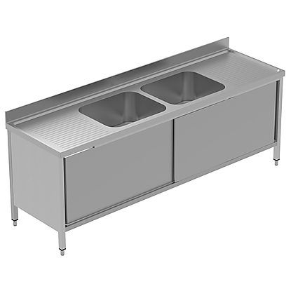 PLUS – Static Preparation 2400 mm Sink Cupboard with 2 Bowls – Drainers
