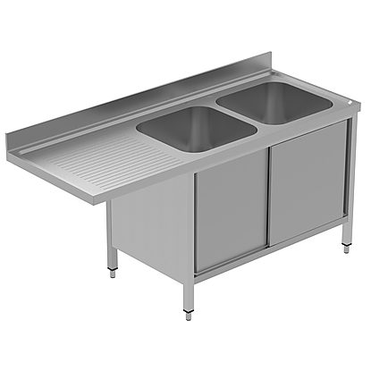 PLUS – Static Preparation 1800 mm Sink Cupboard for Dishwasher with 2 Bowls – Left Drainer