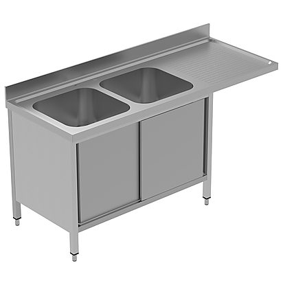 PLUS – Static Preparation 1800 mm Sink Cupboard for Dishwasher with 2 Bowls – Right Drainer
