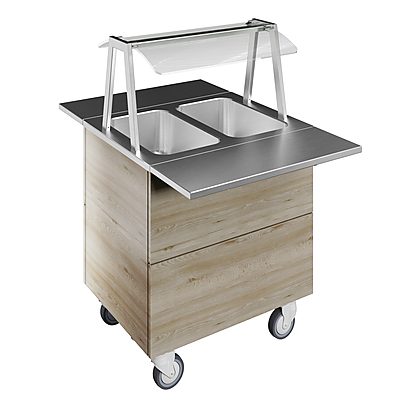 Flexy Compact Bain-marie, two wells (2GN) with wheels H=900mm, overshelf with LED lights