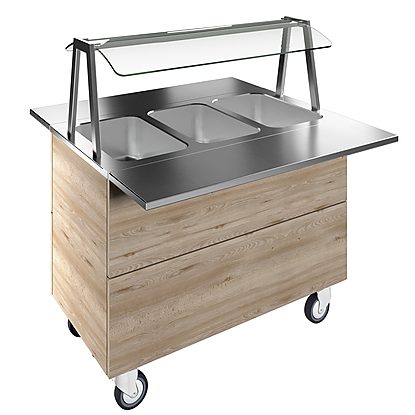 Flexy Compact Bain-marie, three wells (3GN) with wheels H=900mm, overshelf with LED lights