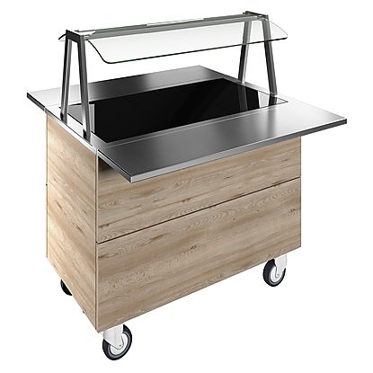 Flexy Compact Tempered glass top on cupboard (3GN) with wheels, overshelf with LED lights, H=900mm