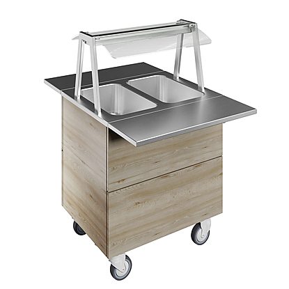 Flexy Compact Bain-marie, two wells (2GN) with wheels H=900mm, overshelf with hot lights