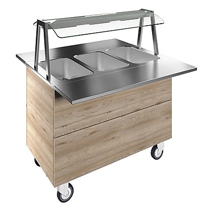 Flexy Compact Bain-marie, three wells (3GN) with wheels H=900mm, overshelf with hot lights