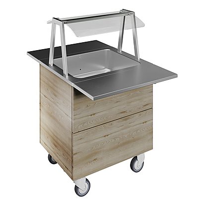 Flexy Compact Refrigerated well on cupboard, static (2GN) with wheels, overshelf with LED lights, H=900mm