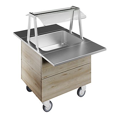 Flexy Compact Bain-marie, one well (2GN) with wheels H=750mm, overshelf with LED lights