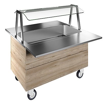 Flexy Compact Bain-marie, one well (3GN) with wheels H=750mm, overshelf with LED lights
