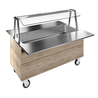 Flexy Compact Bain-marie, one well (4GN) with wheels H=750mm, overshelf with LED lights