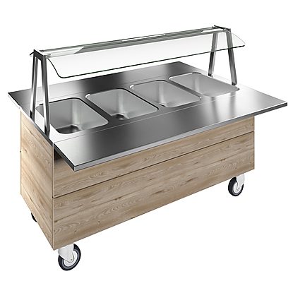 Flexy Compact Bain-marie, four wells (4GN) with wheels H=750mm, overshelf with LED lights