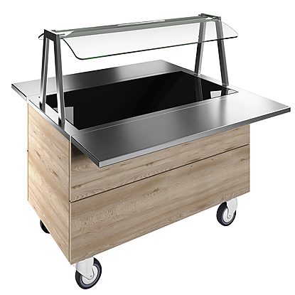 Flexy Compact Tempered glass top on cupboard (3GN) with wheels, overshelf with LED lights, H=750mm