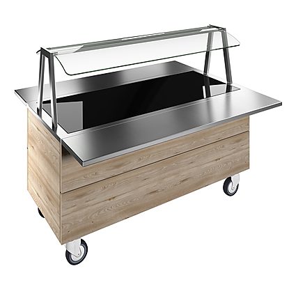Flexy Compact Tempered glass top on cupboard (4GN) with wheels, overshelf with LED lights, H=750mm