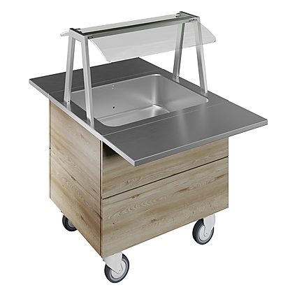 Flexy Compact Refrigerated well on cupboard, static (2GN) with wheels, overshelf with LED lights, H=750mm
