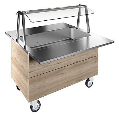 Flexy Compact Refrigerated well on cupboard, static (3GN) with wheels, overshelf with LED lights, H=750mm