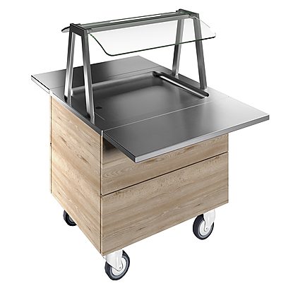 Flexy Compact Refrigerated stainless steel surface on cupboard (2GN) with wheels, overshelf with LED lights, H=750
