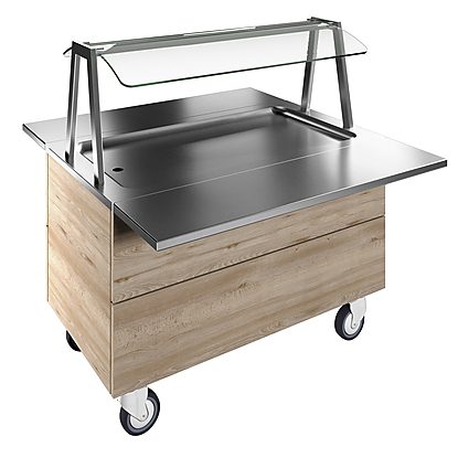 Flexy Compact Refrigerated stainless steel surface on cupboard (3GN) with wheels, overshelf with LED lights, H=750