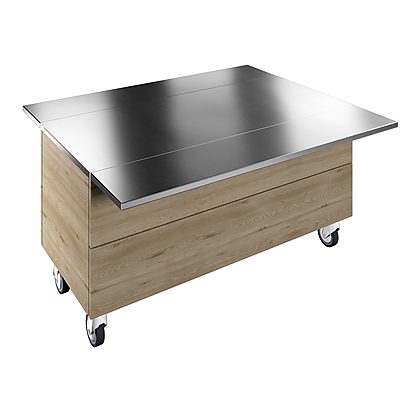 Flexy Compact Ambient Unit on cupboard (4 GN) with wheels and two stainless steel tray sliders, H=750mm