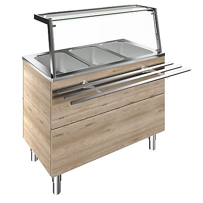 Flexy Compact Bain-marie, three wells (3GN) H=900mm, overshelf with LED lights