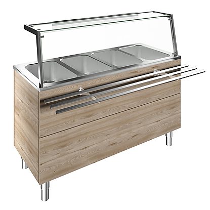 Flexy Compact Bain-marie, four wells (4GN) H=900mm, overshelf with LED lights