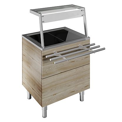 Flexy Compact Tempered glass top on cupboard (2GN) with overshelf with LED lights, H=900mm