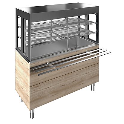 Flexy Compact Refrigerated well on cupboard with refrigerated display, compact (4GN) with overshelf with LED ligh