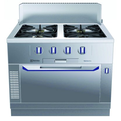Modular Cooking Range Line thermaline 85 – 4-Burner Gas Top on Static Gas Oven with Ecoflam, 1 Side, Backsplash