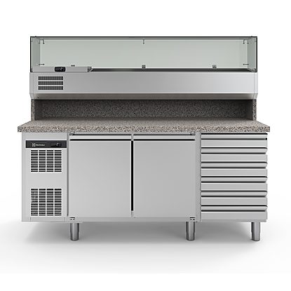 Pizza counters 2-door and 6-drawer Refrigerated Counter with Show Case