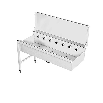 Handling System for Dishwasher Short roller conveyors with deep basin and splashback