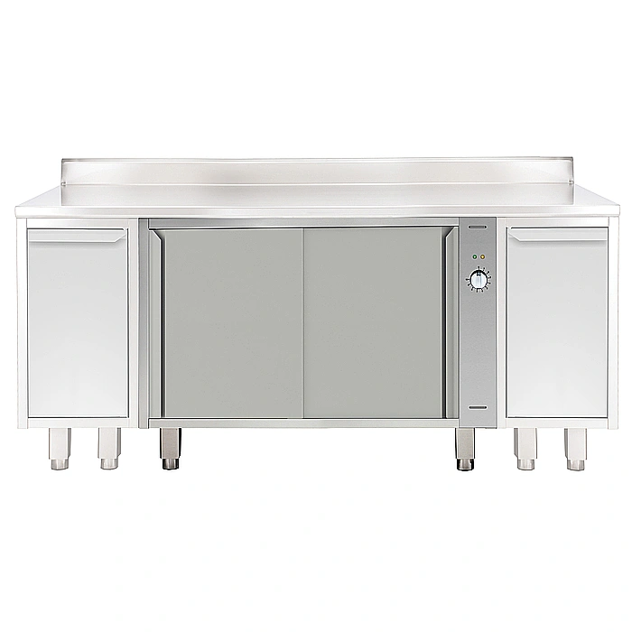 Rostfritt stål<br>Värmeskåp 2+2 Skjutdörrar Genomräckn. 1200 mm