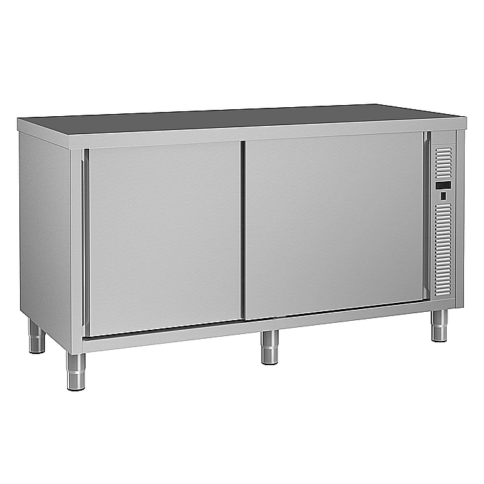 Preparazione Statica Standard<br>Tavolo armadiato caldo, ventilato, con 1 ripiano e 2 porte scorrevoli, da 1600 mm