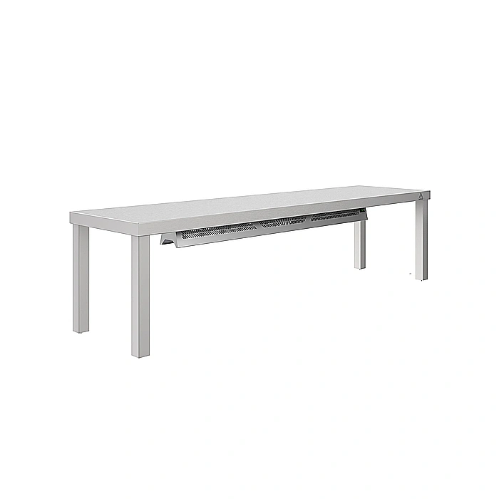 Preparazione Statica<br>Mensola da banco con luce a led e lampada in ceramica per riscaldare, da 1600 mm