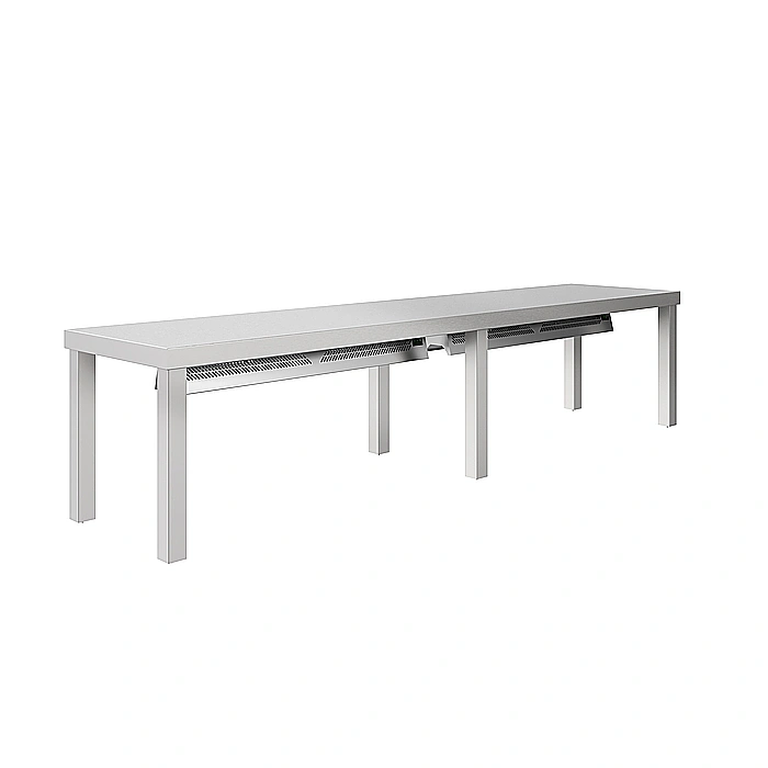 Preparazione Statica<br>Mensola da banco con luce a led e lampada in ceramica per riscaldare, da 1800 mm
