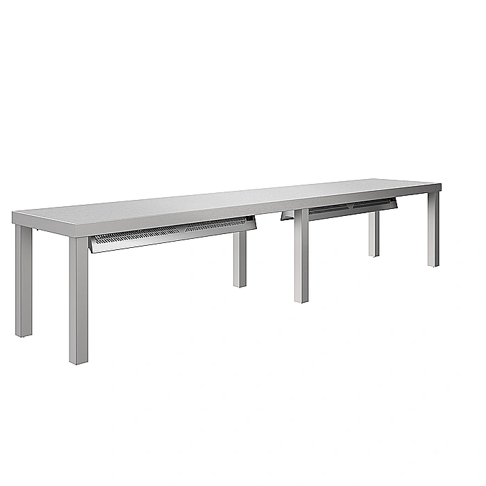 Preparazione Statica<br>Mensola da banco con luce a led e lampada in ceramica per riscaldare, da 2000 mm