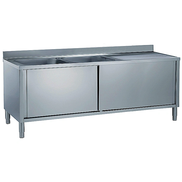 Preparazione Statica EB Line<br>Lavatoio armadiato con 2 vasche, con gocciolatoio destro, da 1800 mm