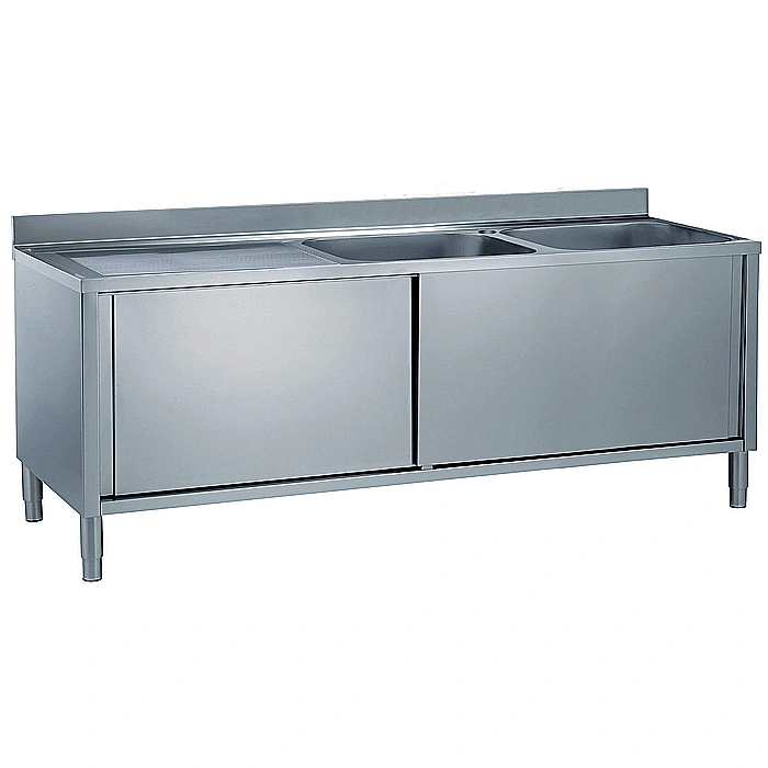 Preparazione Statica EB Line<br>Lavatoio armadiato con 2 vasche, con gocciolatoio sinistro, da 1800 mm