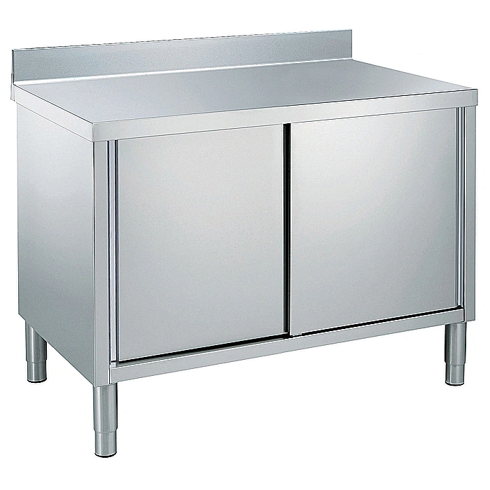 Preparazione Statica Standard<br>Tavolo armadiato con alzatina, 1 ripiano e 2 porte scorrevoli, da 1400 mm